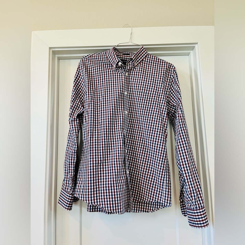 J.Crew Men’s Slim Fit Dress Shirt, Red/White/Navy, Size L